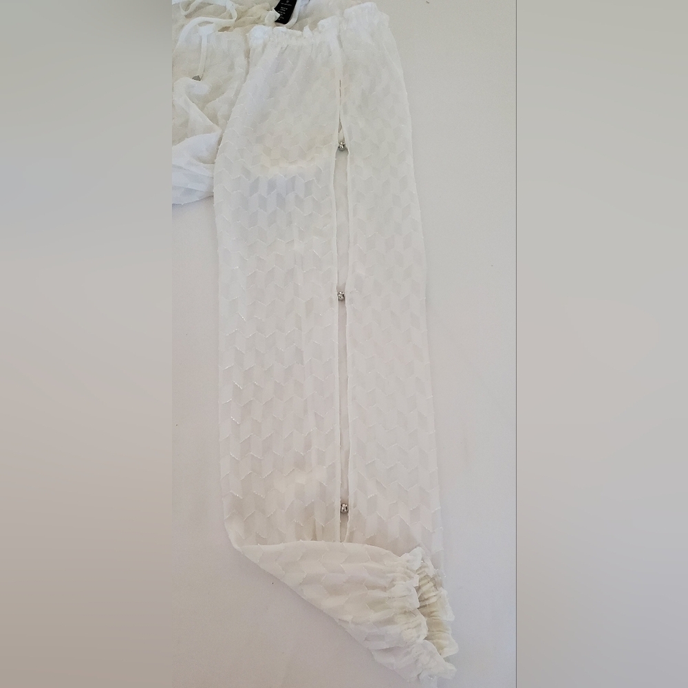 White House Black Market White Sheer Long Sleeve Blouse with Tie Detail Size M - Picture 6 of 9